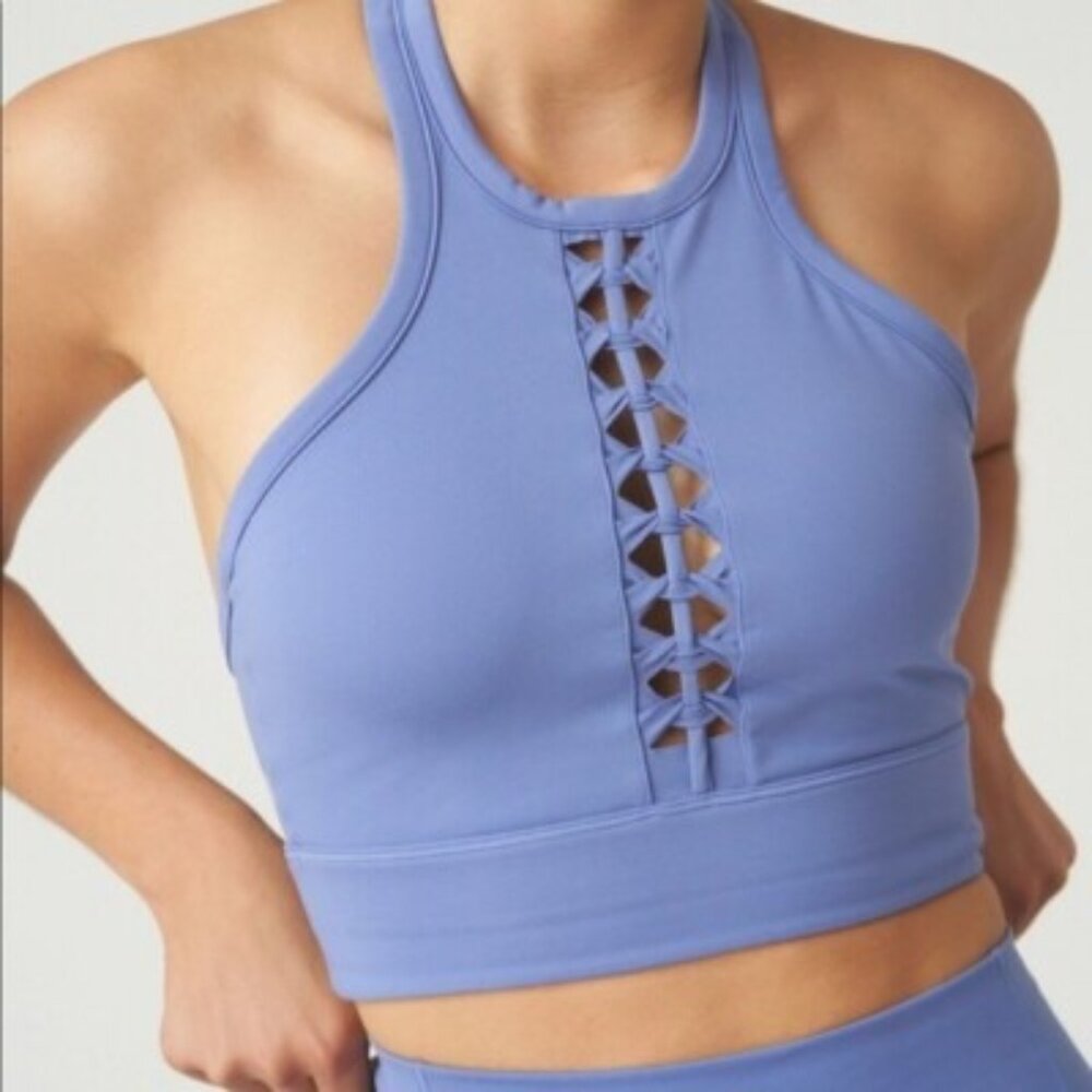 Le Ore Lucca Racer Front Sports Bra Top in Smokey Amethyst Light Purple like new
